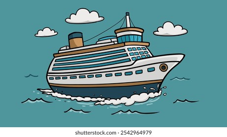 Ship doodle art, Vector, Cruise ship,