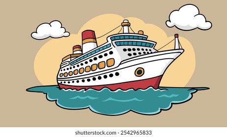 Ship doodle art, Vector, Cruise ship,