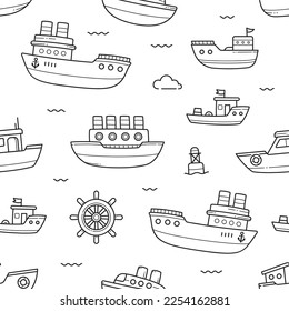 Ship doodle hand drawn seamless pattern background wallpaper