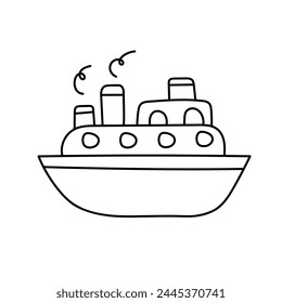 Ship in doodle style. Vector illustration. Isolated on white background