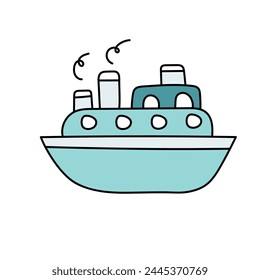 Ship in doodle style. Vector illustration. Isolated on white background