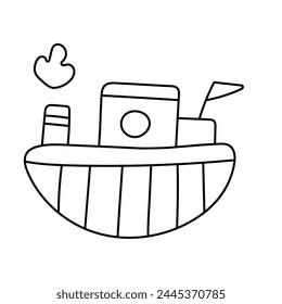 Ship in doodle style. Vector illustration. Isolated on white background