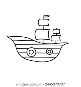 Ship in doodle style. Vector illustration. Isolated on white background