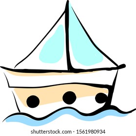Schiffszeichnung, Illustration, Vektorgrafik auf weißem Hintergrund.