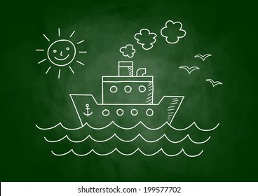 Ship drawing on blackboard