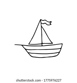 El barco se dibuja a mano en forma de doodle, coloreado. Aislado sobre un fondo blanco, logotipo. icono mínimo de envío aislado. icono del vector de línea de gráfico de línea de línea para sitios web y diseño plano minimalista móvil.