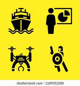 ship, drone, warrior and presentation vector icon set. Sample icons set for web and graphic design