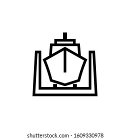 Ship In Dry Dock Outline Icon. Clipart Image Isolated On White Background