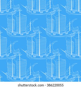 ship east outline white vector seamless pattern