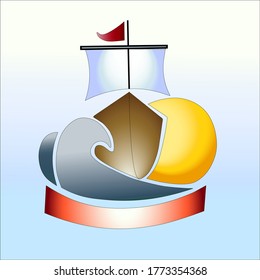 ship emblem on a sunset background