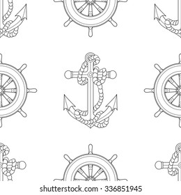 Ship equipment  zentangle seamless pattern. Adult antistress coloring page. Vector illustration.