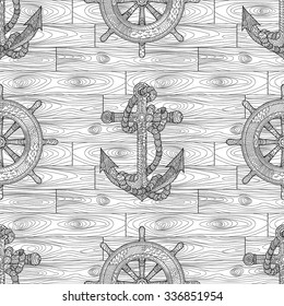 Ship equipment  zentangle seamless pattern. Adult antistress coloring page. Vector illustration.