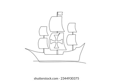 A ship exploring the ocean. Colombus day one-line drawing