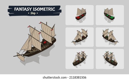 Ship Fantasy game assets - Isometric Vector Illustration