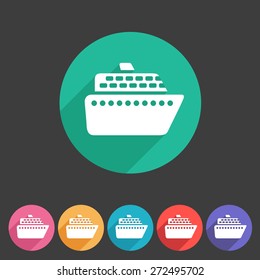 ship ferry boat flat icon badge set