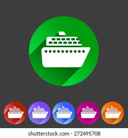 ship ferry boat flat icon badge set