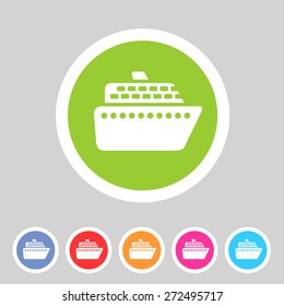 Ship Ferry Boat Flat Icon Badge Set