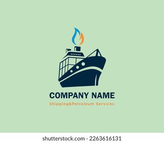 Ship with Fire Flame, Nautical icon design,Shipping and Petroleum Services logo