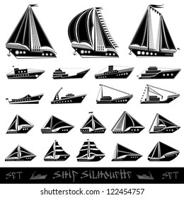 ship fish boat silhouette set