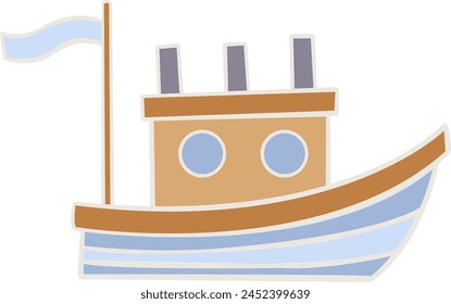 Ship, fishing boat and boat for decoration on nautical and transportation concept.