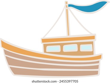 Ship, fishing boat and boat for decoration on nautical and transportation concept.