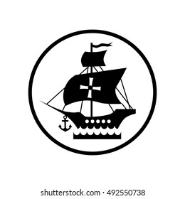 Ship with flag of Columbus icon in simple style isolated on white background. Maritime transport symbol vector illustration