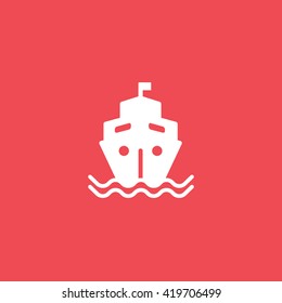 Ship Flat Icon On Red Background