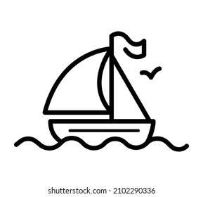 Ship flat icon. Pictogram for web. Line stroke. Summer vacation isolated on white background. Adventure travel vector eps10