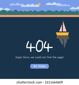 a ship is floating in the lake. Error page illustration. 404 error page design concept. Digital abstract concept. Colorful stylish vector illustration for branding, cover, poster, print or web design.