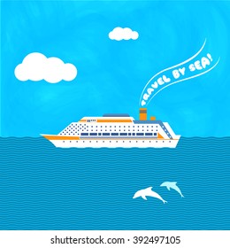 The ship floating on the sea
