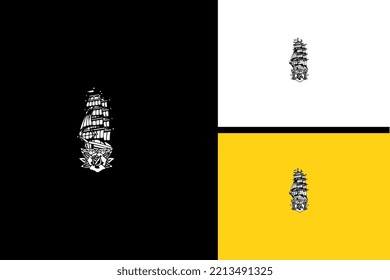 ship and flowers vector line art design
