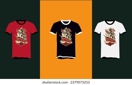 ship and flowers vector t shirt design
