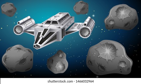 Ilustración de los buques que vuelan a través de asteroides