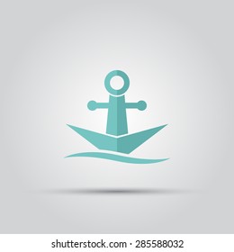 ship in the form of an anchor on a wave isolated vector colored icon