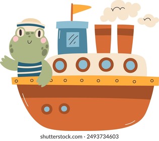 Ship With Frog Captain Vector Illustration