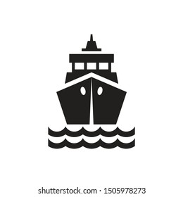 Ship front - black icon design. Marine sail boat transport sign symbol. Vector illustration. 