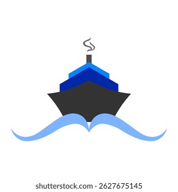 Ship front and sea  whit white background illustration design vector