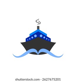 Ship front and sea  whit white background illustration design vector