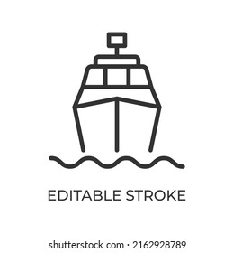 Ship front view line icon. Water transport. Used for passenger and freight traffic. Isolated vector illustration on a white background. Editable stroke.