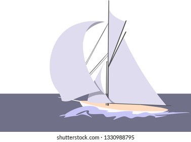 ship with full sails sails on the sea, on a light background