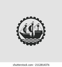ship and gear vintage logo. vector illustration for business logo or icon