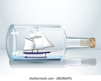 Ship in the glass bottle, vector illustration eps 10.