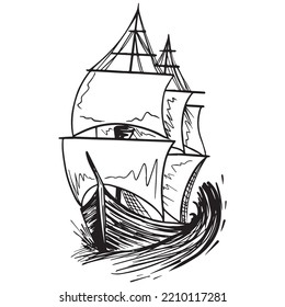 ship graphic design vector illustration, art tattoo sketch, hand draw, print use