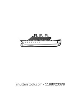 Ship hand drawn outline doodle icon. Cargo container, shipping and delivery, transportation concept. Vector sketch illustration for print, web, mobile and infographics on white background.