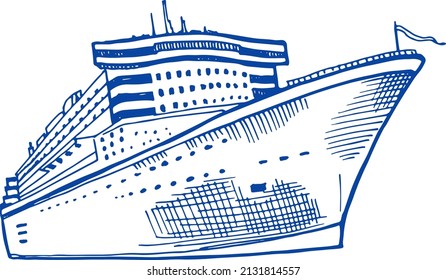 Ship in hand drawn style. Big passenger cruise vessel sketch