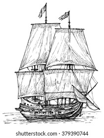 Ship - hand drawn vector illustration, isolated on white
