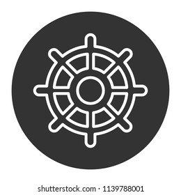 Ship handwheel icon. Cruise handwheel. Sailor handwheel icon. Rudder vector icon. Gray background. Vector flat sign.