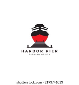 Ship Harbor  Dock Logo Vector Icon Symbol Illustration Design Vector