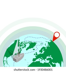 el barco se dirige al punto de destino. mapa mundial