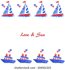 Ship and heart on isolated background